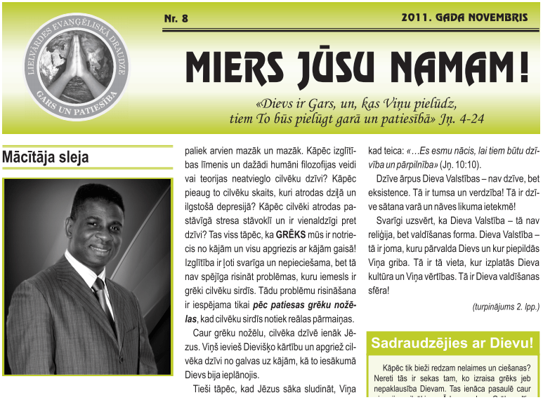Draudzes avīze “Miers Jūsu Namam” 2011. Novembris